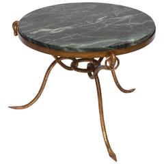 French Art Deco René Prou Style Iron and Marble Coffee Table