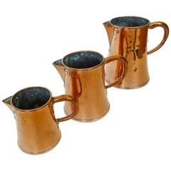 Rare Set of Three English Copper Ale Measures, circa 1850
