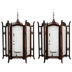 Pair of 19th Century Glass and Rosewood Chinese Lanterns 10