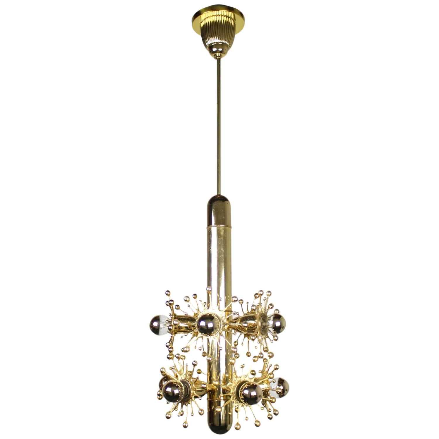 Midcentury Gold Sputnik Style Pendant Light with Mirrored Bulbs