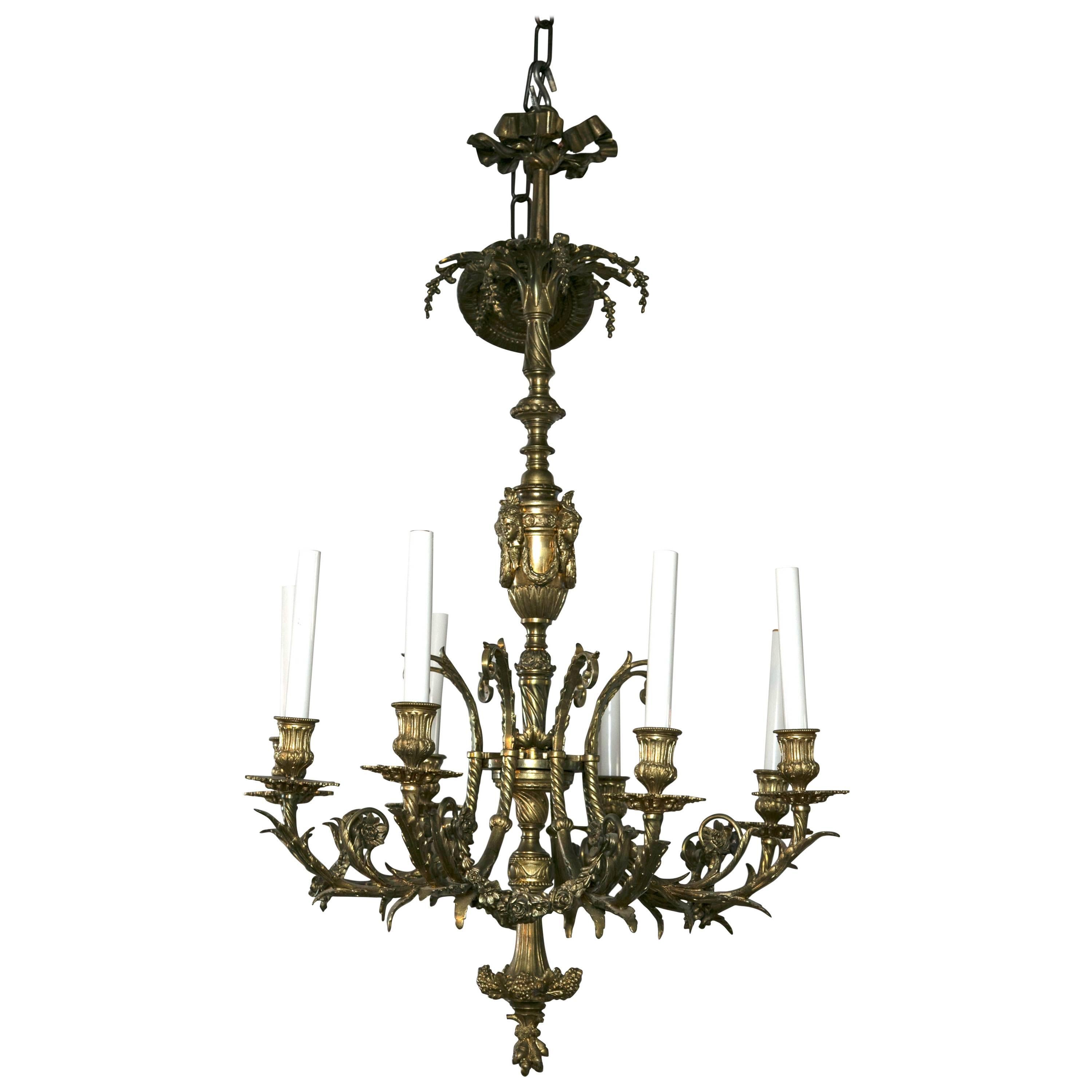 Louis XVI Style 8 Light  Bronze Chandelier For Sale