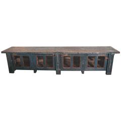 Antique Oversize Long Industrial Blue 8-Shelf Cabinet, 156"W