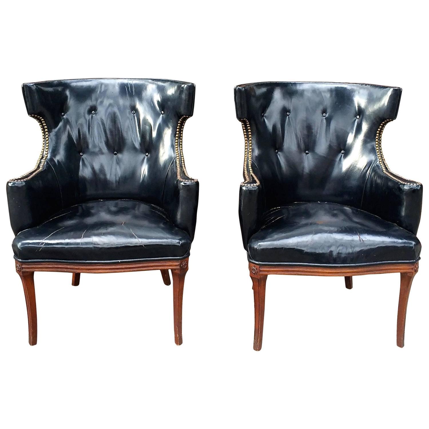 Pair of Leather Wingback Chairs at 1stdibs