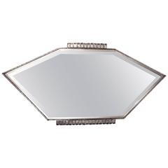 French Art Deco Hand-Forged, Nickeled Iron Lozenge-Shaped Mirror