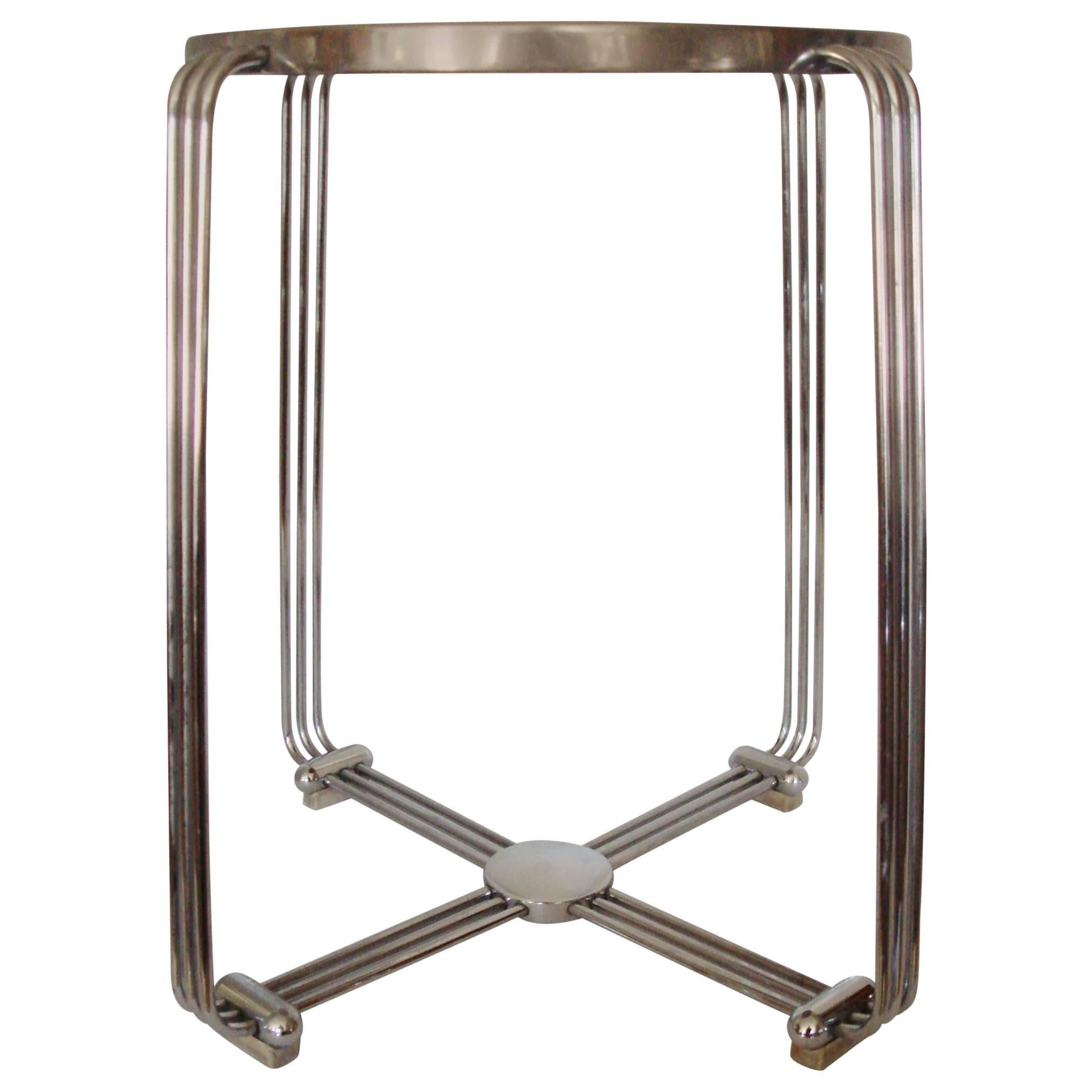 English Art Deco Chrome, Aluminum and Hard Rubber Side Table or Stool by Alpax