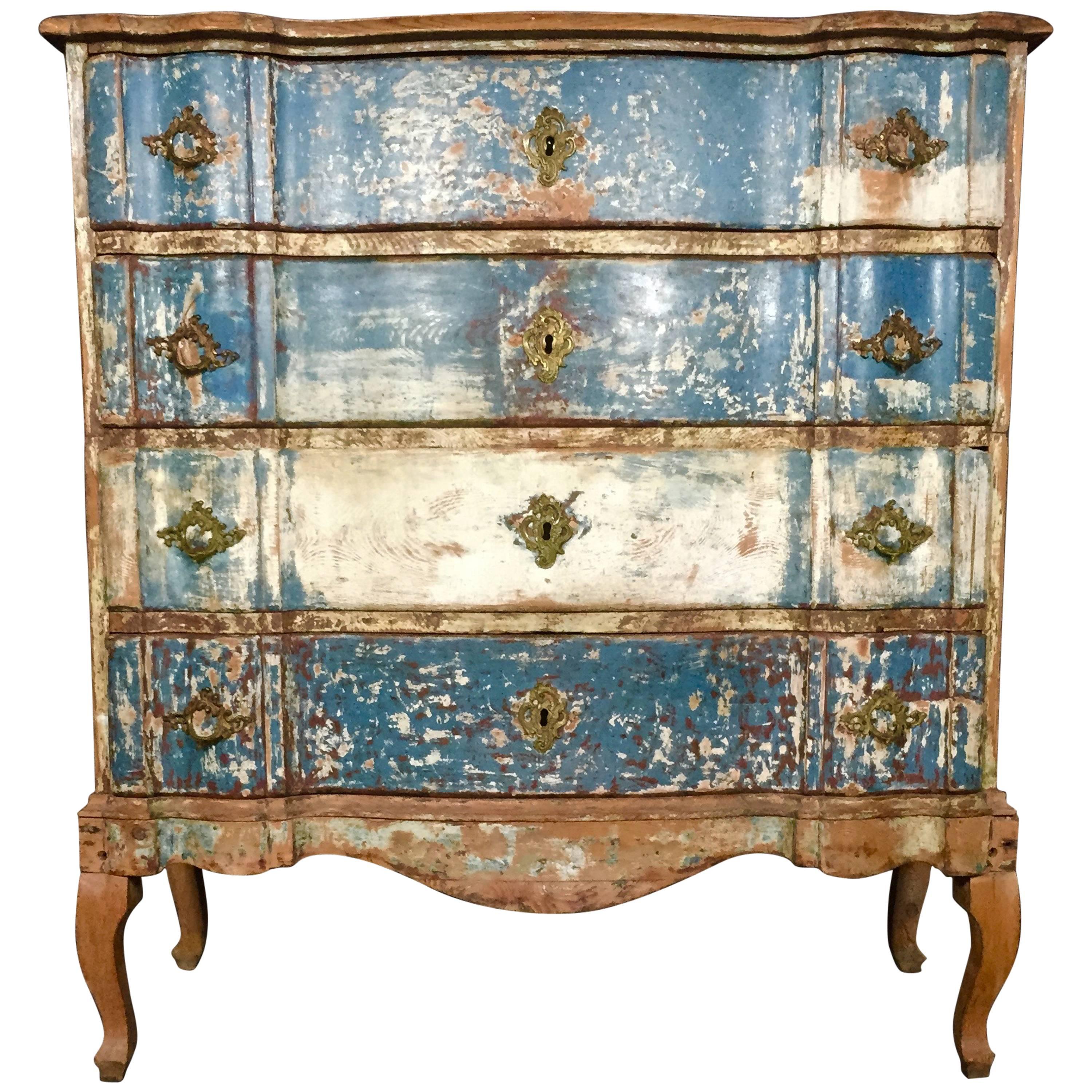 Late 18th Century Painted Baroque Chest of Drawers, Denmark