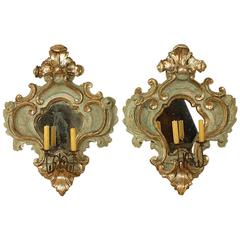 Pair of 18th Century Italian Baroque Painted and Silvered Sconces or Wall Lights 11