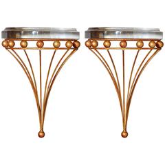 Pair of Royère Style Mid-Century French Brackets with Custom Lucite Shelves