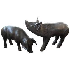 Pair of Vintage French Bronze Pig Sculptures