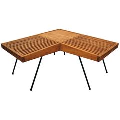 Vintage 1950s Mahogany and Iron Corner L-Shaped Slat Table or Bench