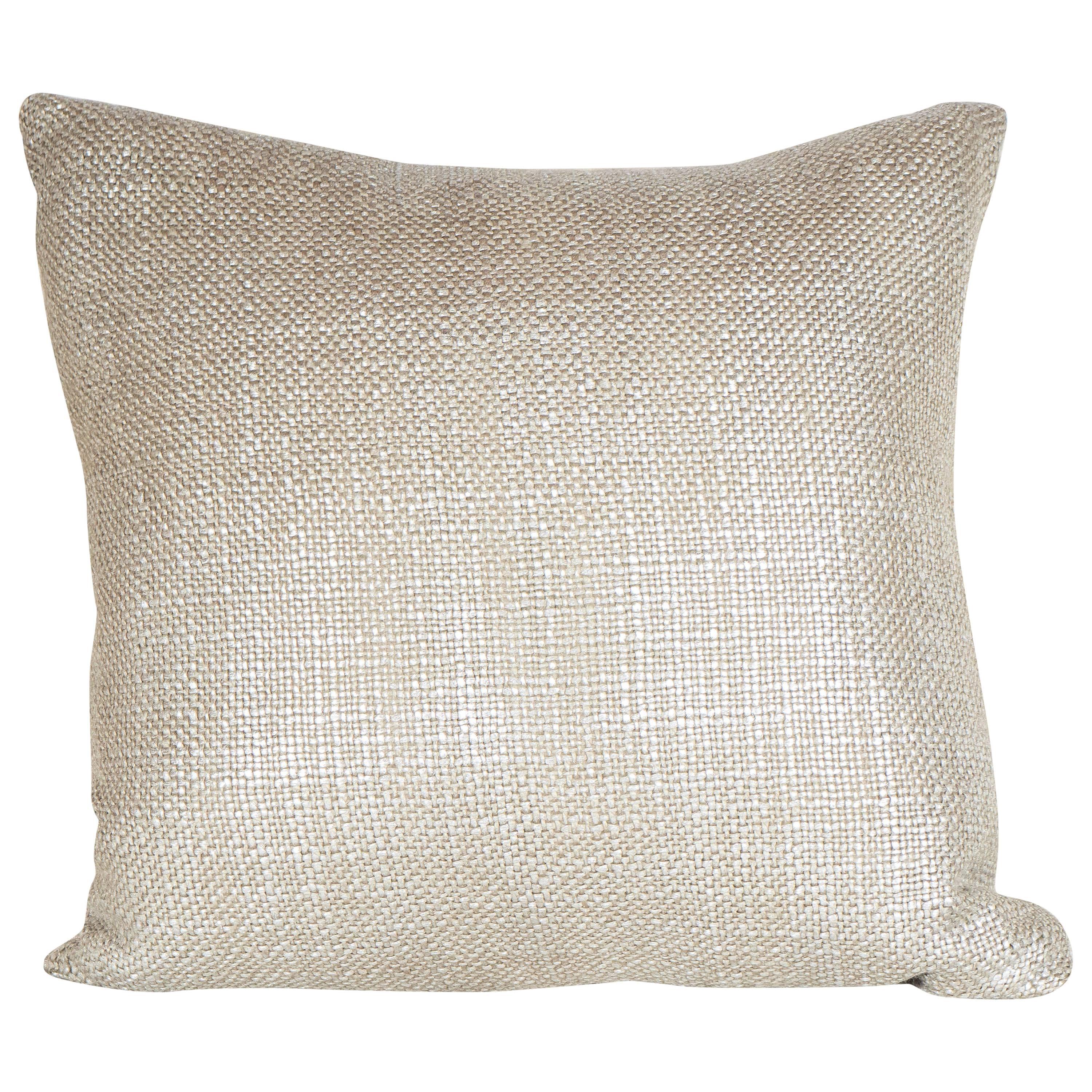 Custom Textured Woven Metallic Platinum Pillow with Linen Backing For Sale