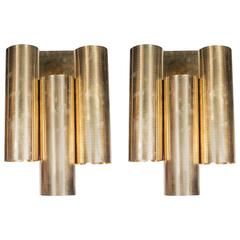 Pair of Mid-Century Modernist Brass Sconces in the Manner of Paavo Tynell