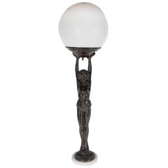 Art Deco Flapper Lady Uplight by Everlite in Patinated Bronze With Marble Base