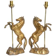 Pair of Midcentury Brass Horse Table Lamps
