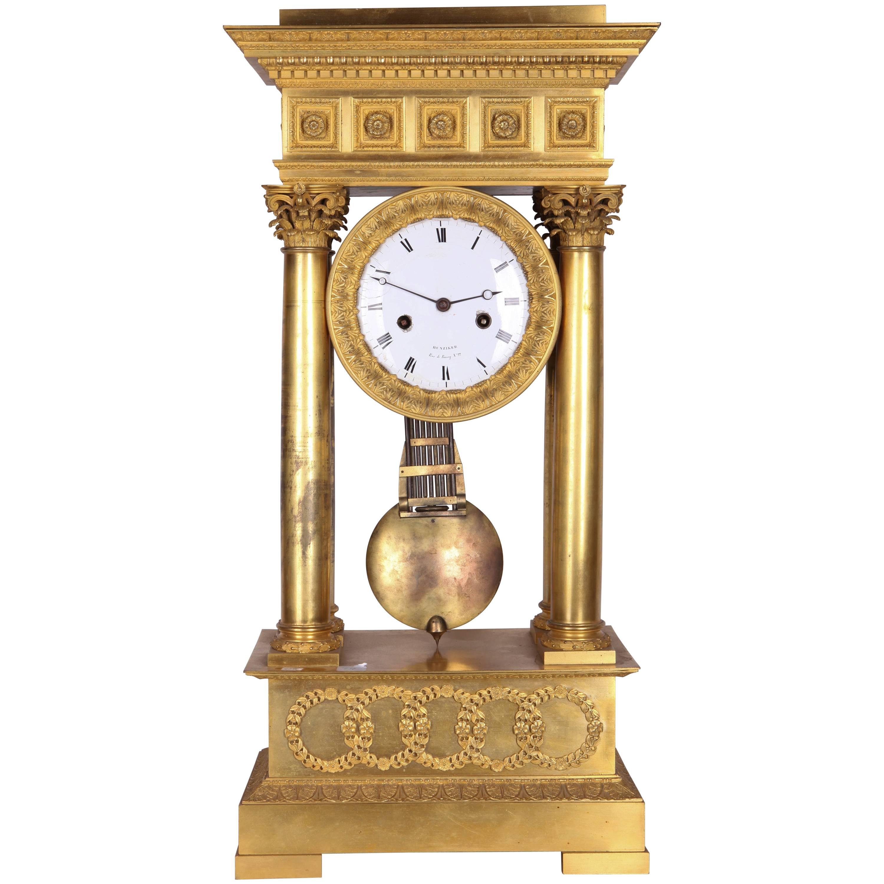 19th Century French Empire gilt bronze Mantel Clock For Sale