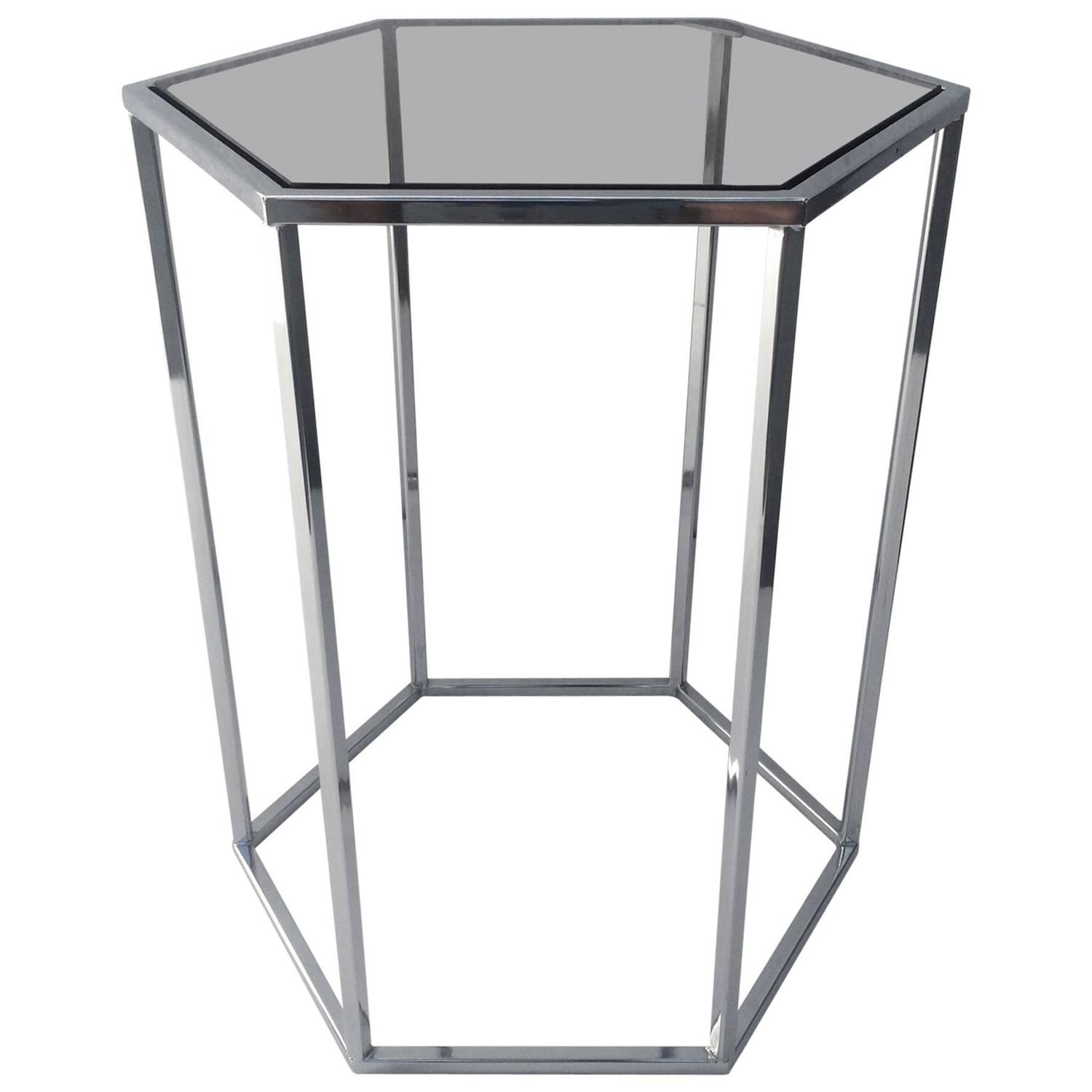 Polished Chrome and Smoked Glass Hexagon Side Table by Milo Baughman at