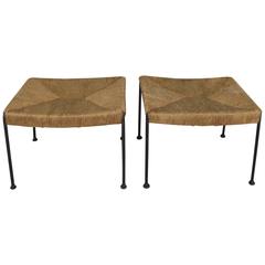 Pair of Vintage Woven Benches by Arthur Umanoff