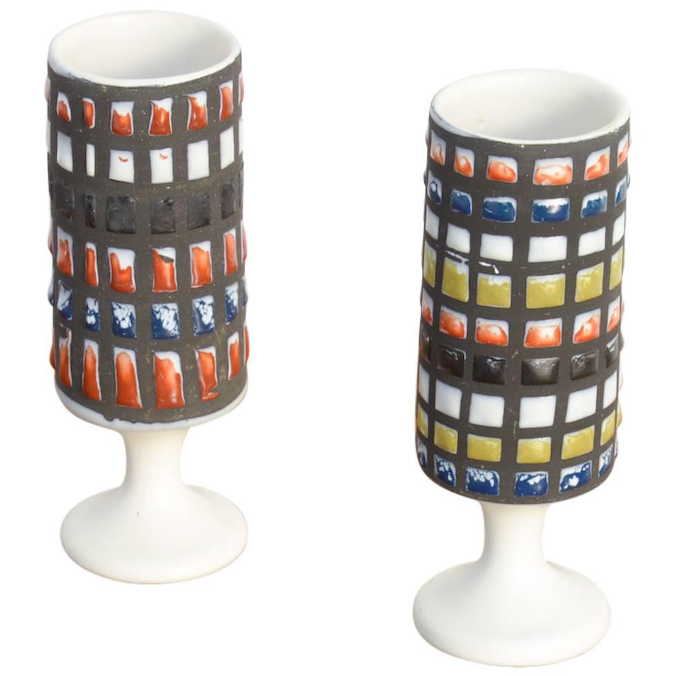 Pair of Multicoloured Vases by Roger Capron, 1950s
