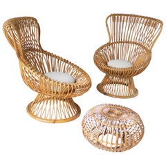 Pair of Margherita's and Ottoman by Franco Albini for Bonacina