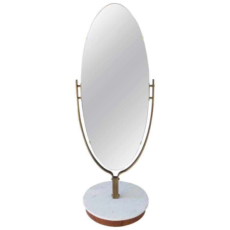 Oval Dressing Mirror Brass Frame on Marble Base at 1stDibs