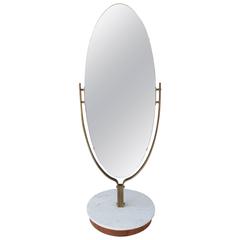 Oval Dressing Mirror Brass Frame on Marble Base