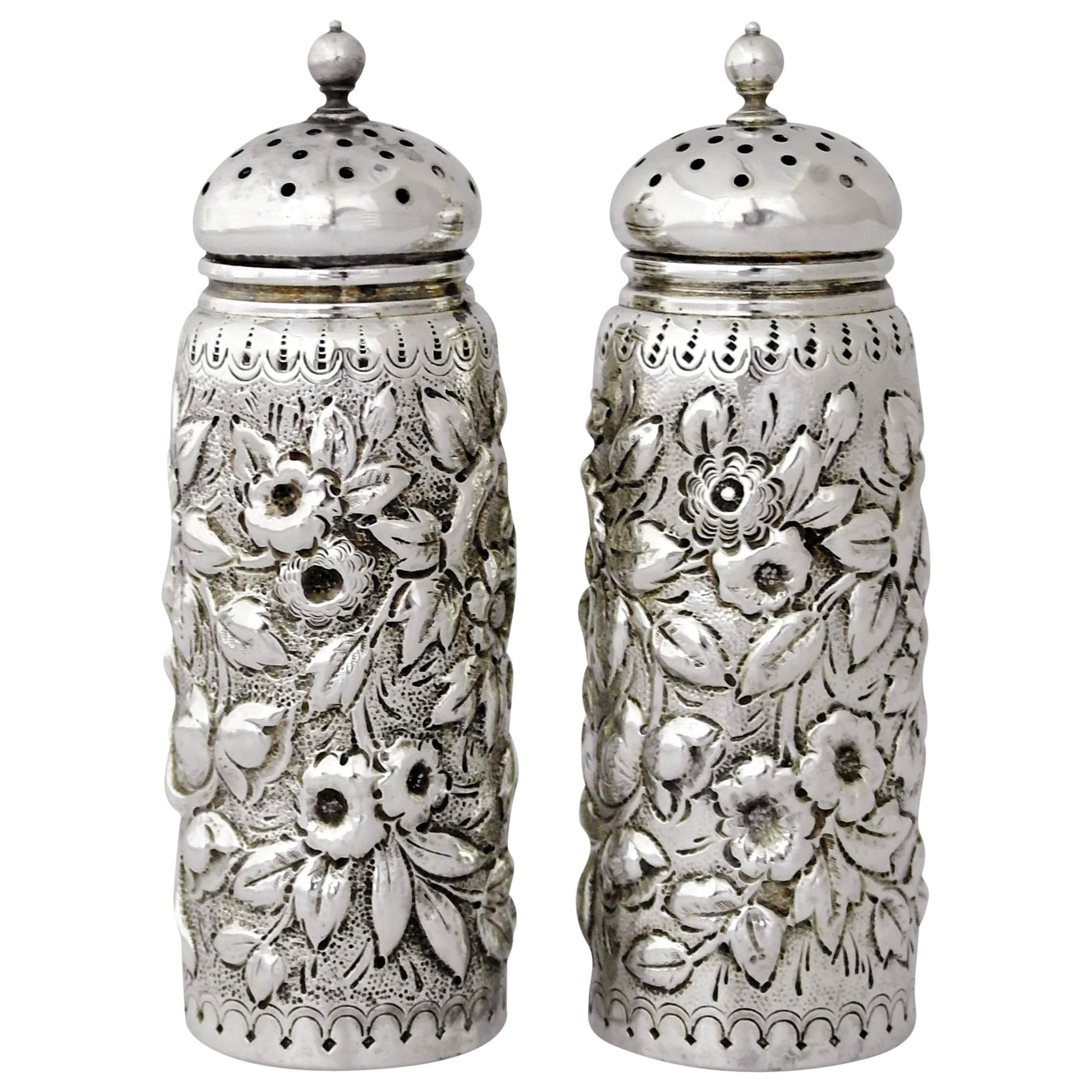 Dominick & Haff Sterling Silver Hand Chased Salt and Pepper Shakers