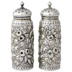 Antique Dominick & Haff Sterling Silver Hand Chased Salt and Pepper Shakers