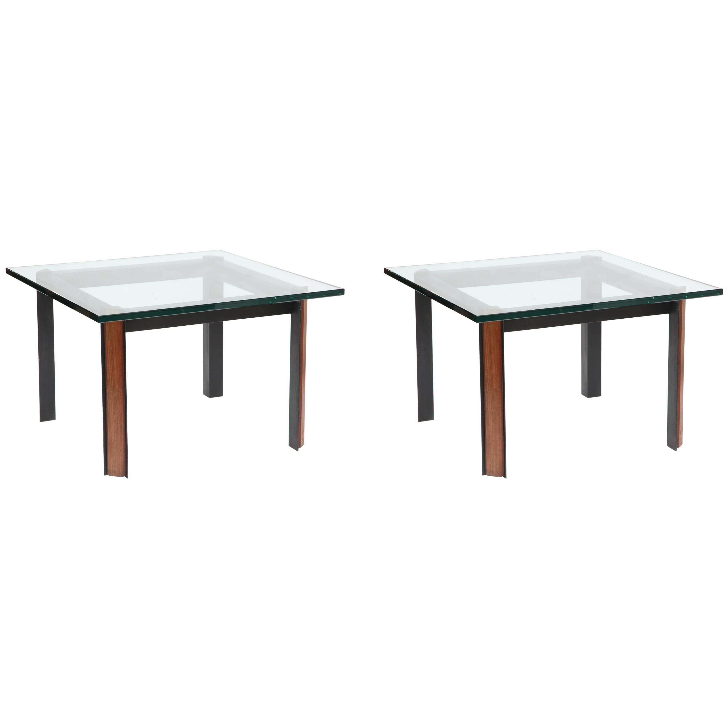  Side Tables Mid Century Modern Patinated Iron, Wood 1950's