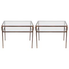 Pair of 1940s Gilt Metal and Glass Art Moderne Console Tables