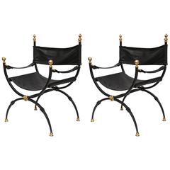 A Pair of 1970
s Classical Modern Directoire iron, brass Side Chairs A Pair of 1970
s Classical Modern Directoire iron, brass Side Chairs