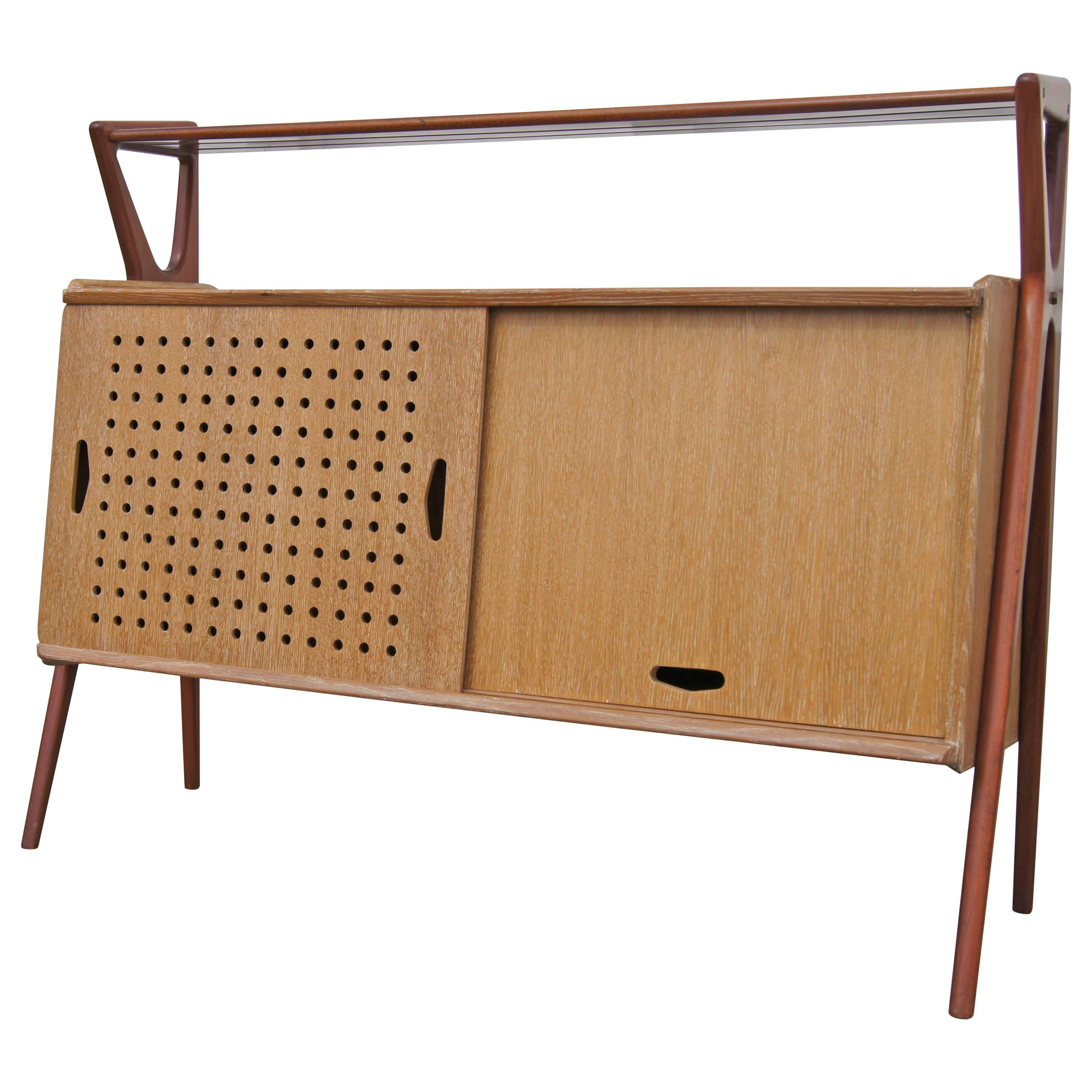 Cerused Oak and Mahogany Bar Cabinet by Louis Paolozzi for René Godfroid For Sale