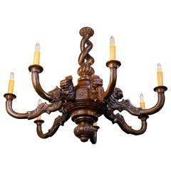 Magnificent Gothic Carved Wood Chandelier with Griffin Motif