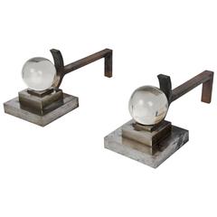 Pair of art deco steel Chenets attributed to Jacques Adnet