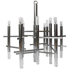 Gaetano Sciolari modernist nine light Chrome and Lucite Chandelier 5