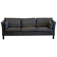 Vintage Danish Grey Leather Sofa
