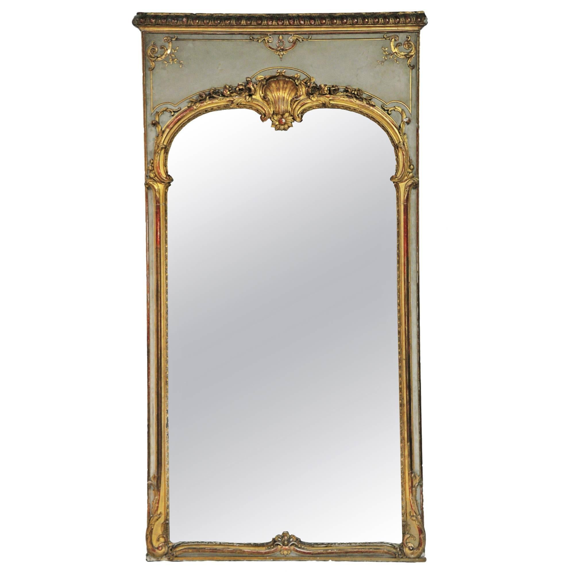 Large 19th C. Louis XV Trumeau Style Mirror with Old Paint