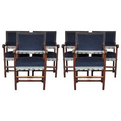 Set of 6 18th century Italian walnut upholstered hall/dining chairs