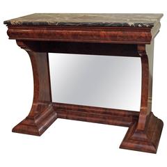Antique American mahogany pier table w/marble top and "petticoat" mirror