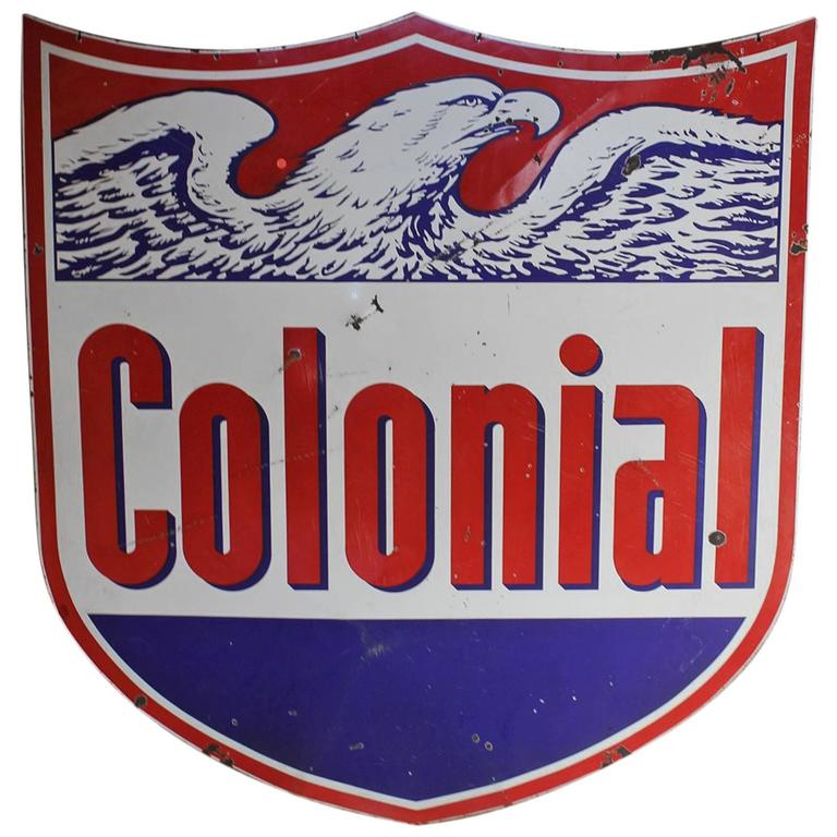 Large 1950's American Gas and Oil Enamel Sign COLONIAL at 1stDibs