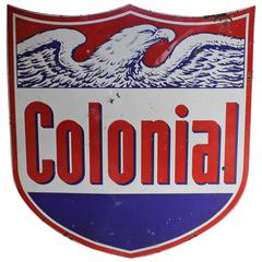 Large 1950's American Gas & Oil Enamel Sign COLONIAL