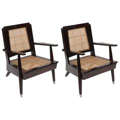 Pair of Deco Period Rosewood Caned Chairs with Cushions