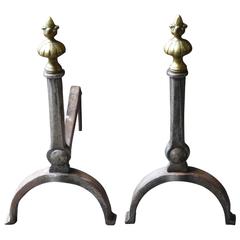 Vintage 20th Century Wrought Iron Andirons, Firedogs
