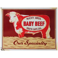 Vintage 1950s Enamel Advertising Sign "Baby Beef"