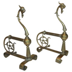 Pair of French Brass Gothic Style Andirons