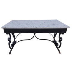 Consola americana de hierro forjado y tapa de mármol, circa 1840