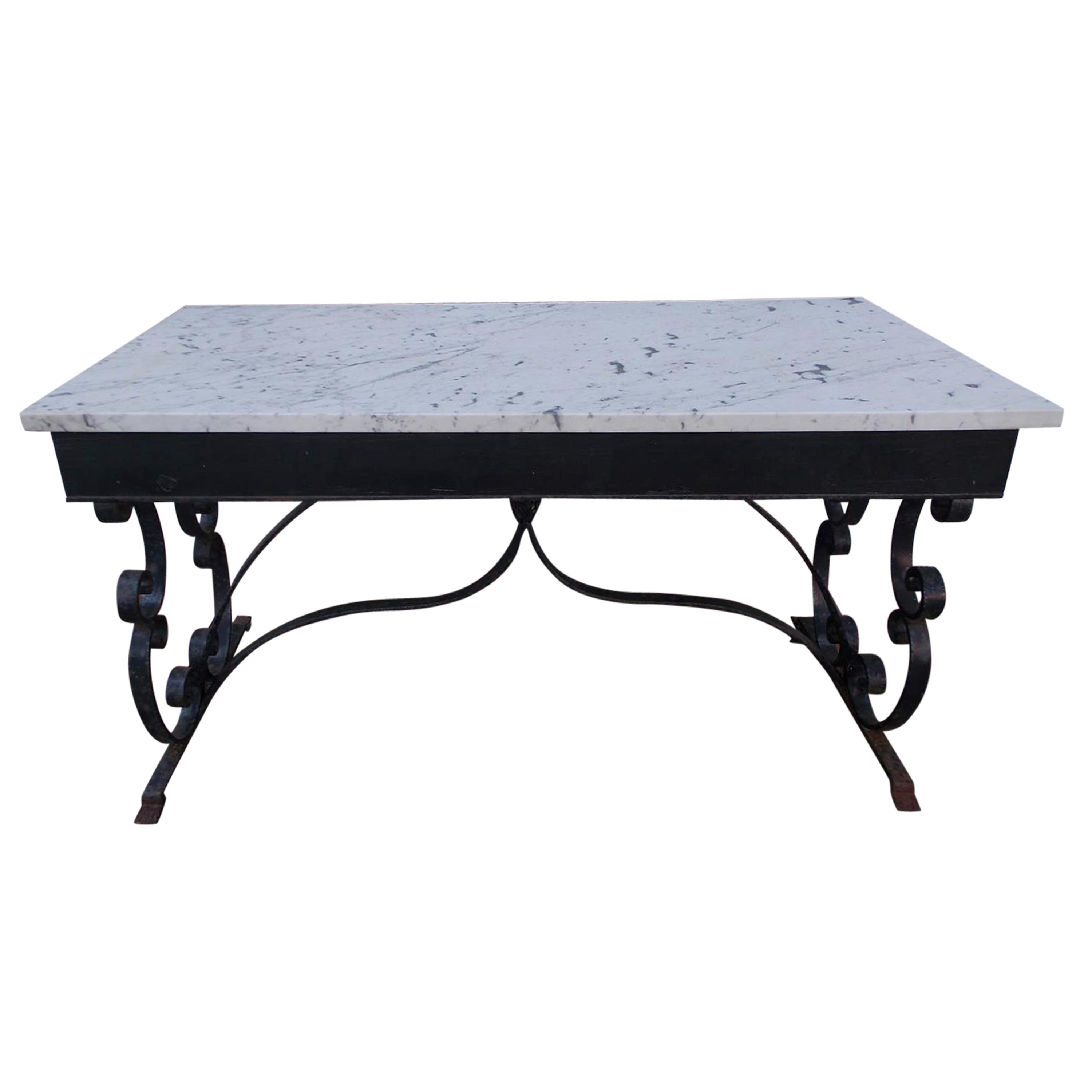 Wrought Iron and Travertine Console For Sale at 1stDibs