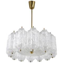 Kalmar Brass Chandelier with Textured Ice Glass, Austria, 1950s 3