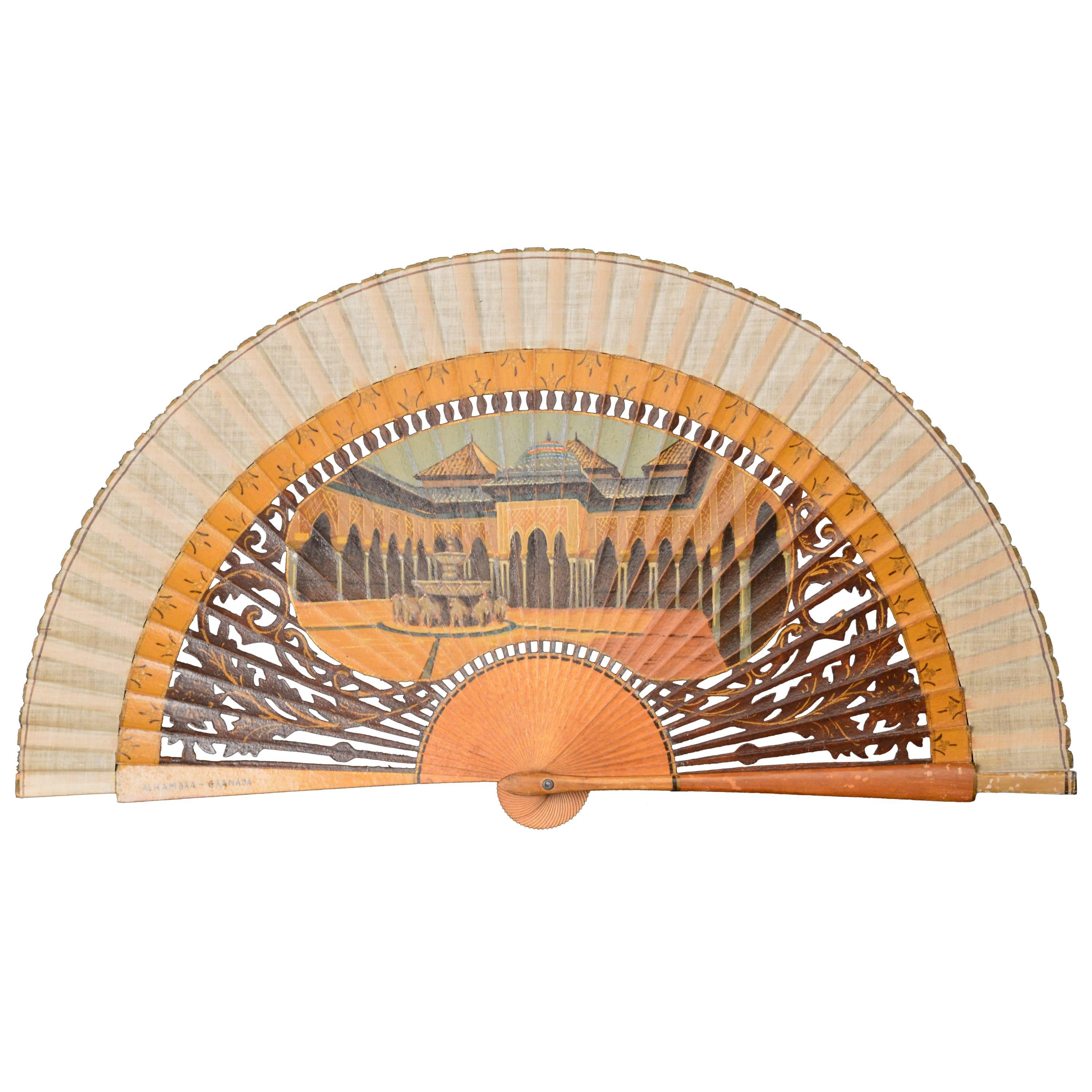 19th Century Grand Tour Souvenir Folding Fan from Granada Spain