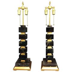 Pair of Modern Transional Gilt and Smoke Grey Rock Crystal Deco Lamps