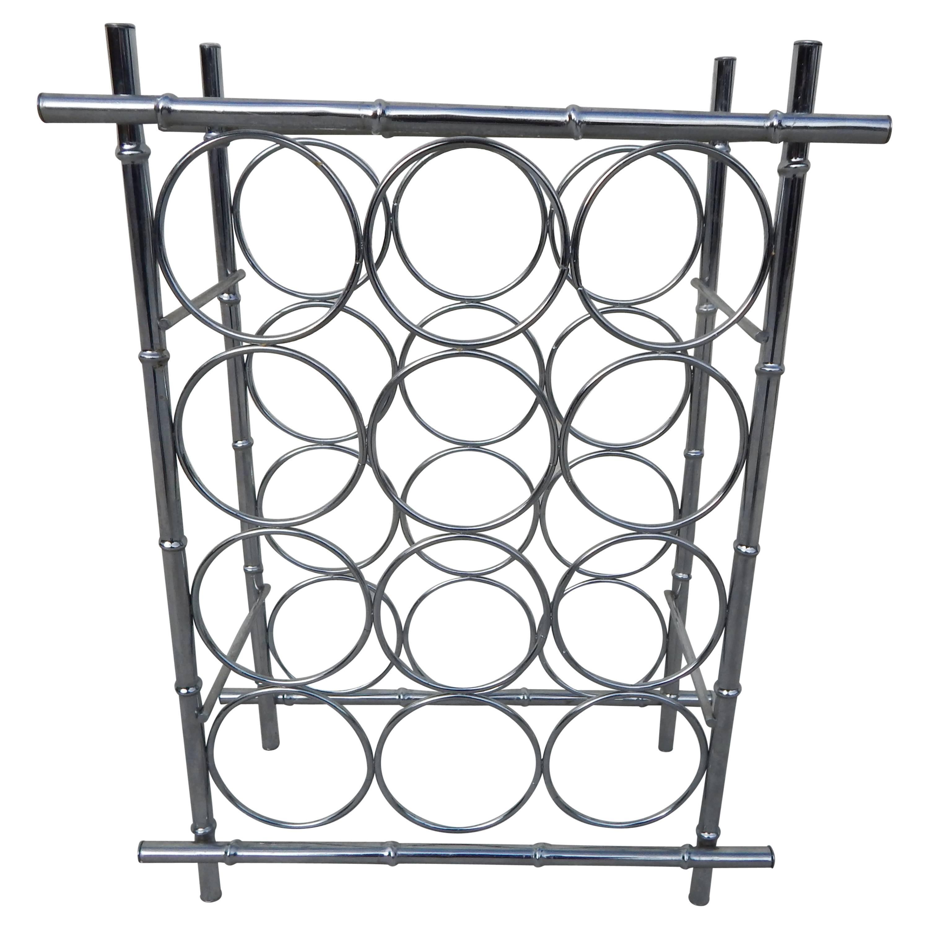 1970s Chrome Bamboo Wine Rack For Sale